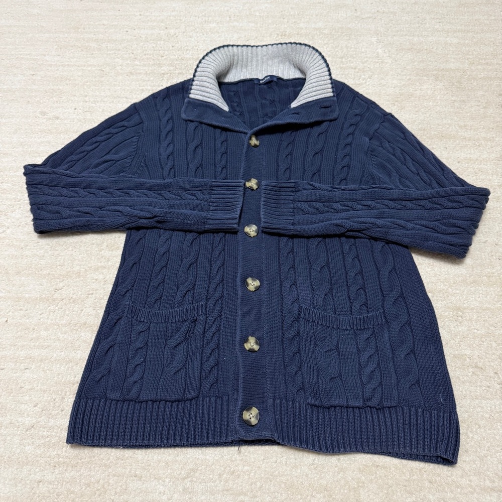Gant Rugger Shawl Collar Cable Knit Cardigan Sweater Blue Men's M Grandpa Prep